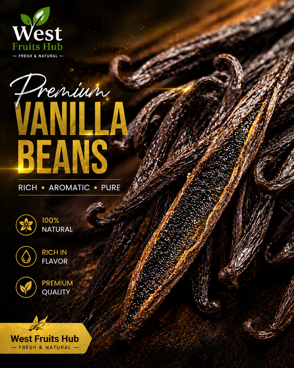 premium vanilla beans with golden accents